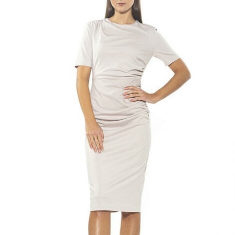 Alexia Admor Cataleya Draped Midi Sheath Dress Taupe Gray Size Small